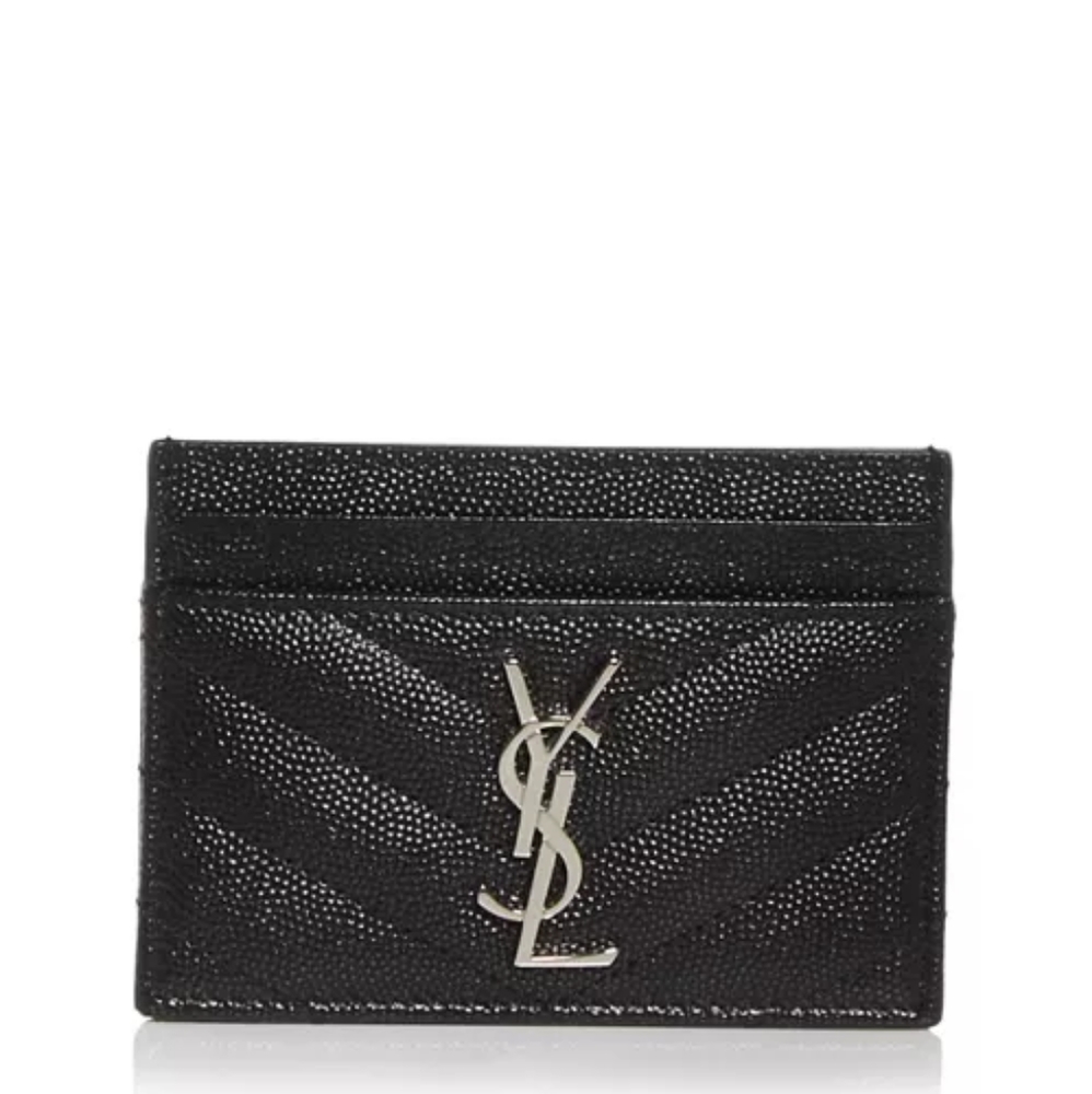 Brand New! YSL SAINT LAURENT Cassandre Credit Card Case Black w/ SILVER Hardware - Picture 1 of 8